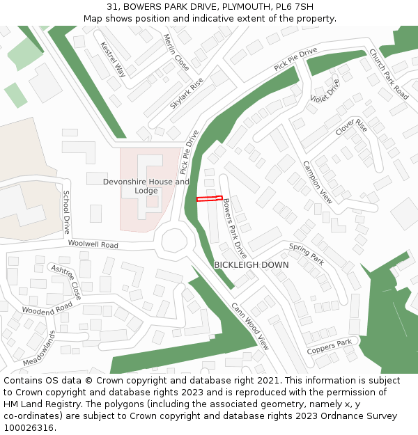 31, BOWERS PARK DRIVE, PLYMOUTH, PL6 7SH: Location map and indicative extent of plot