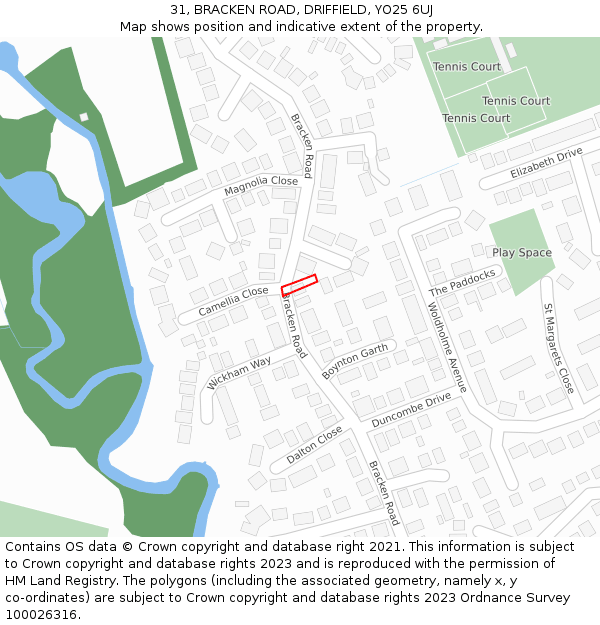 31, BRACKEN ROAD, DRIFFIELD, YO25 6UJ: Location map and indicative extent of plot