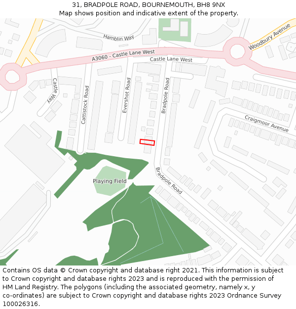 31, BRADPOLE ROAD, BOURNEMOUTH, BH8 9NX: Location map and indicative extent of plot