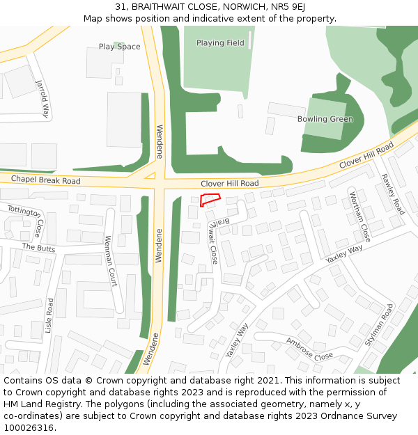31, BRAITHWAIT CLOSE, NORWICH, NR5 9EJ: Location map and indicative extent of plot