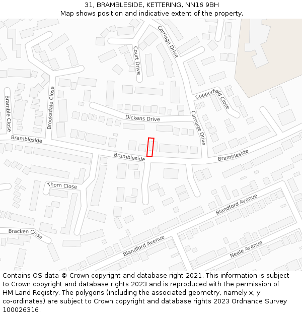 31, BRAMBLESIDE, KETTERING, NN16 9BH: Location map and indicative extent of plot