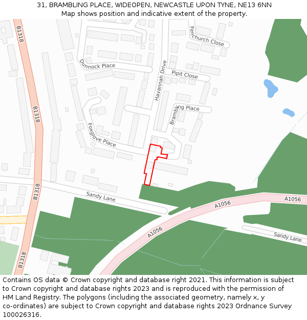 31, BRAMBLING PLACE, WIDEOPEN, NEWCASTLE UPON TYNE, NE13 6NN: Location map and indicative extent of plot