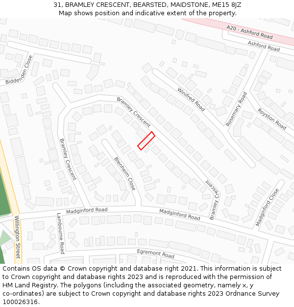 31, BRAMLEY CRESCENT, BEARSTED, MAIDSTONE, ME15 8JZ: Location map and indicative extent of plot