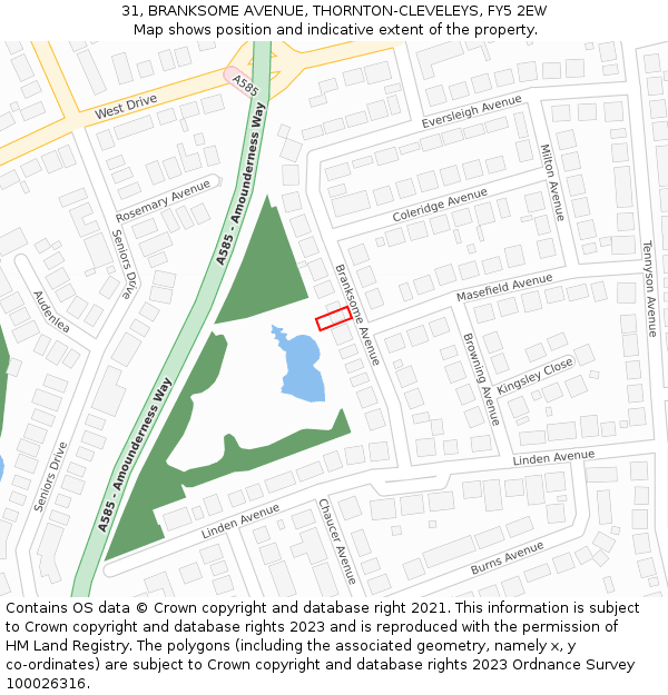 31, BRANKSOME AVENUE, THORNTON-CLEVELEYS, FY5 2EW: Location map and indicative extent of plot
