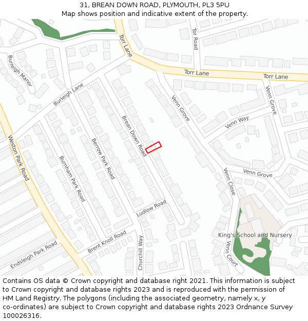 31, BREAN DOWN ROAD, PLYMOUTH, PL3 5PU: Location map and indicative extent of plot