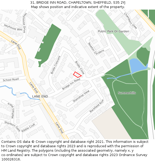 31, BRIDGE INN ROAD, CHAPELTOWN, SHEFFIELD, S35 2YJ: Location map and indicative extent of plot