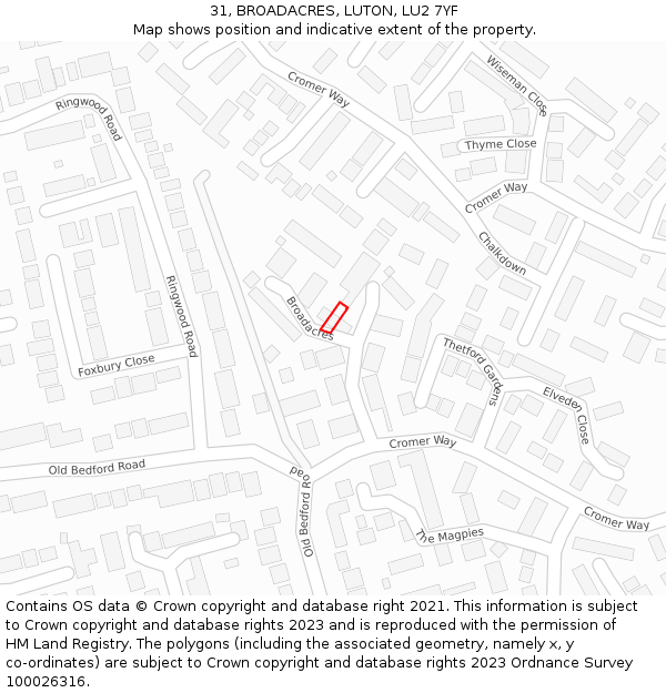 31, BROADACRES, LUTON, LU2 7YF: Location map and indicative extent of plot