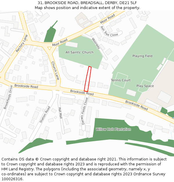 31, BROOKSIDE ROAD, BREADSALL, DERBY, DE21 5LF: Location map and indicative extent of plot