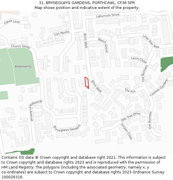 31, BRYNEGLWYS GARDENS, PORTHCAWL, CF36 5PR: Location map and indicative extent of plot