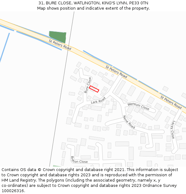 31, BURE CLOSE, WATLINGTON, KING'S LYNN, PE33 0TN: Location map and indicative extent of plot