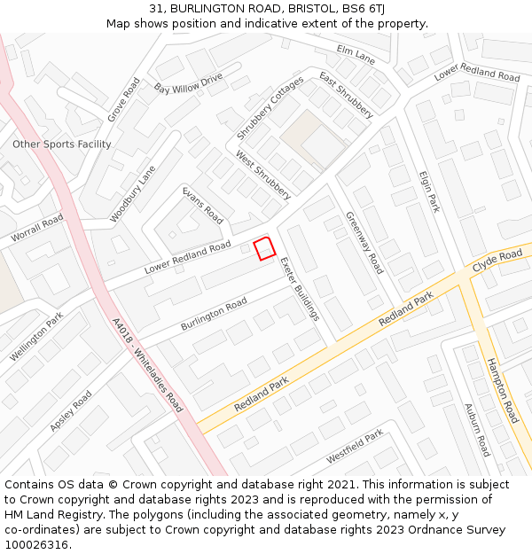 31, BURLINGTON ROAD, BRISTOL, BS6 6TJ: Location map and indicative extent of plot