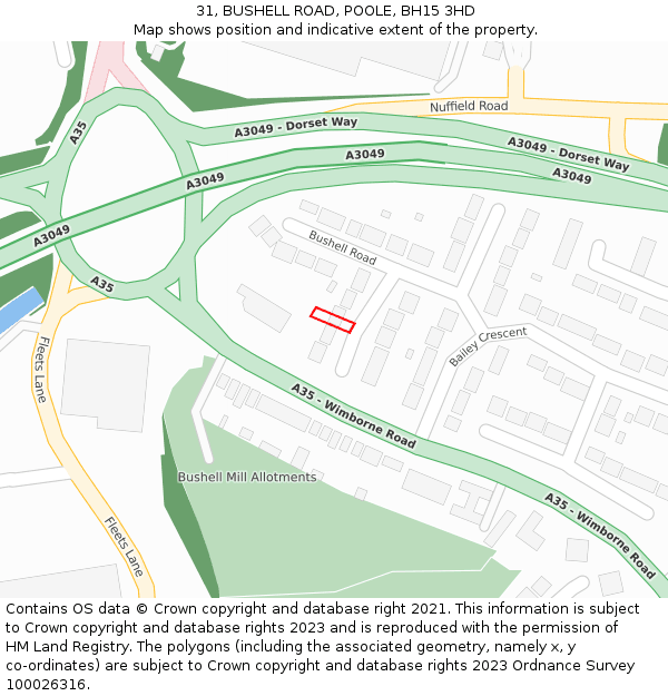31, BUSHELL ROAD, POOLE, BH15 3HD: Location map and indicative extent of plot