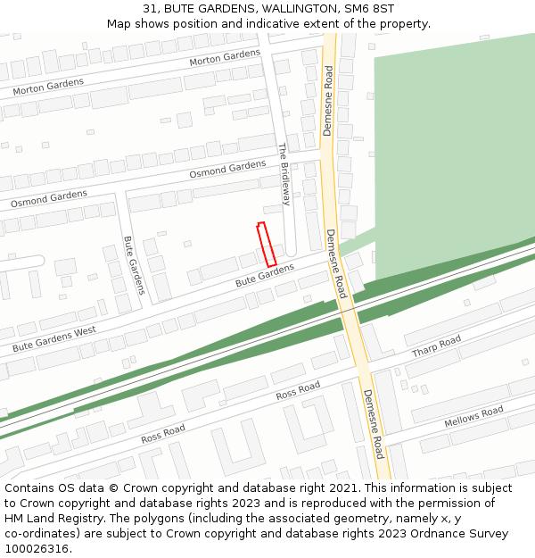 31, BUTE GARDENS, WALLINGTON, SM6 8ST: Location map and indicative extent of plot