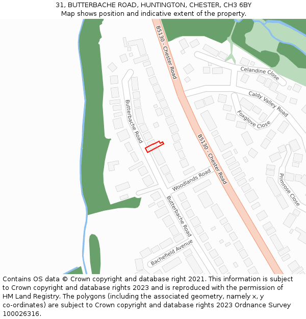 31, BUTTERBACHE ROAD, HUNTINGTON, CHESTER, CH3 6BY: Location map and indicative extent of plot