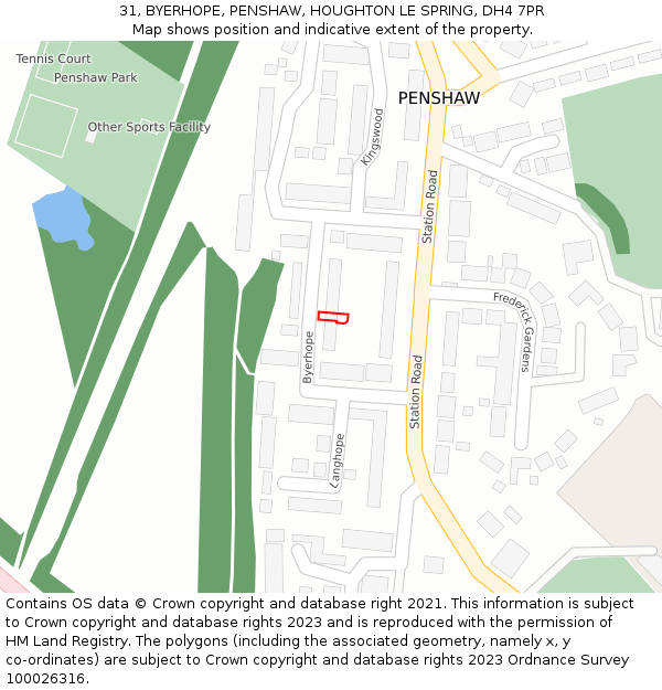 31, BYERHOPE, PENSHAW, HOUGHTON LE SPRING, DH4 7PR: Location map and indicative extent of plot