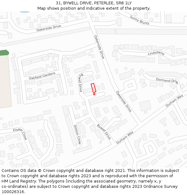 31, BYWELL DRIVE, PETERLEE, SR8 1LY: Location map and indicative extent of plot