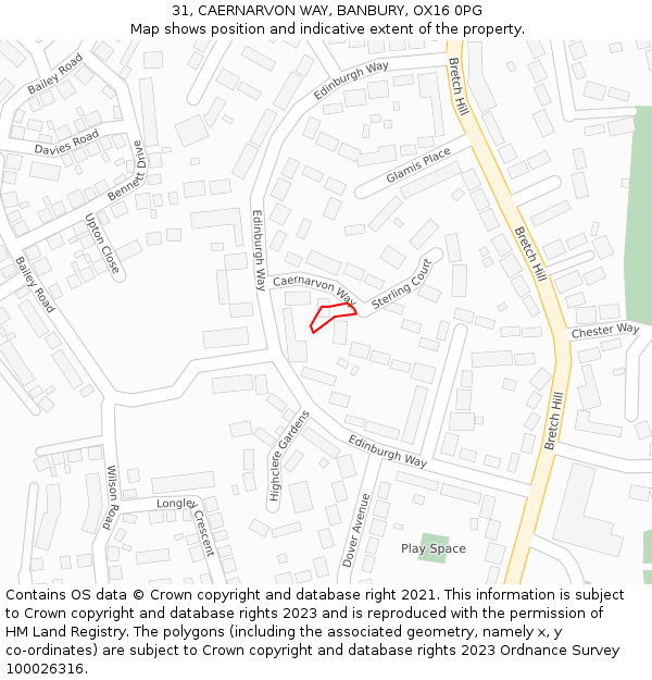 31, CAERNARVON WAY, BANBURY, OX16 0PG: Location map and indicative extent of plot