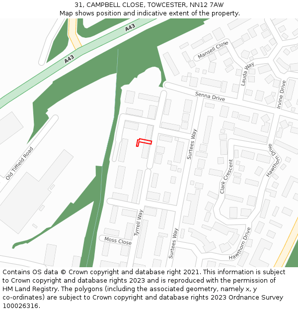 31, CAMPBELL CLOSE, TOWCESTER, NN12 7AW: Location map and indicative extent of plot