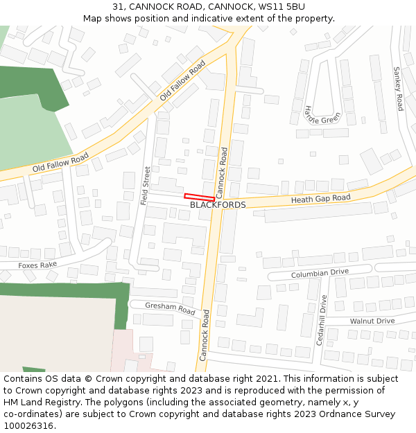 31, CANNOCK ROAD, CANNOCK, WS11 5BU: Location map and indicative extent of plot