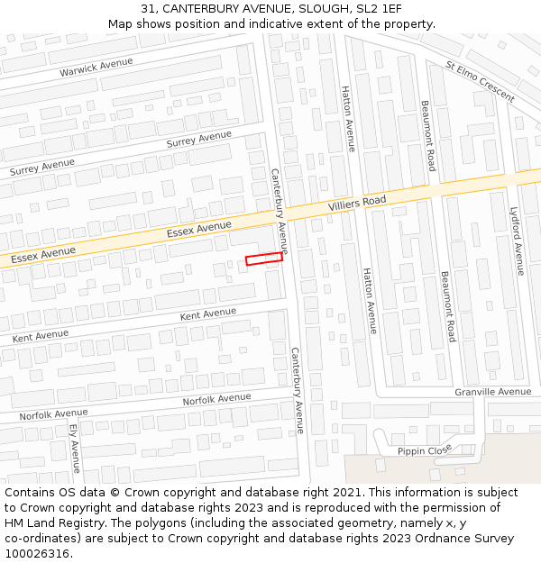 31, CANTERBURY AVENUE, SLOUGH, SL2 1EF: Location map and indicative extent of plot