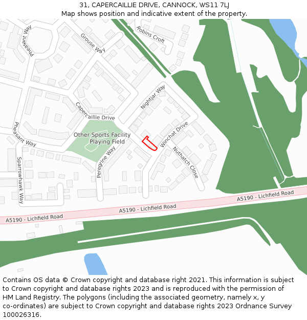 31, CAPERCAILLIE DRIVE, CANNOCK, WS11 7LJ: Location map and indicative extent of plot