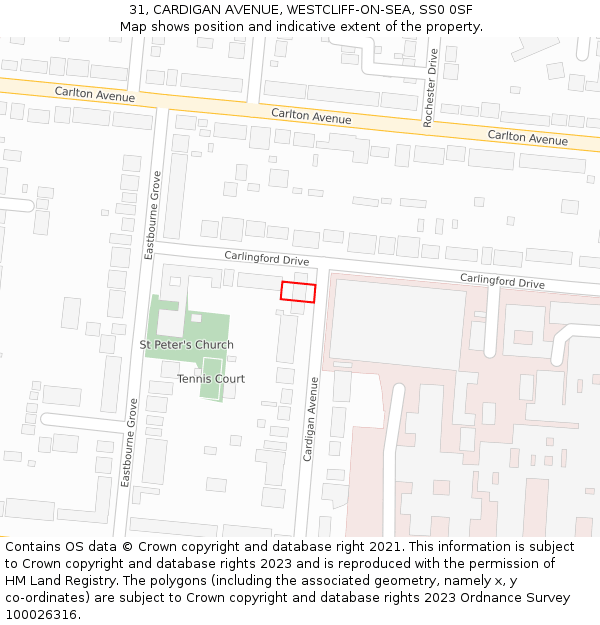31, CARDIGAN AVENUE, WESTCLIFF-ON-SEA, SS0 0SF: Location map and indicative extent of plot