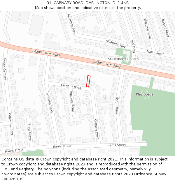 31, CARNABY ROAD, DARLINGTON, DL1 4NR: Location map and indicative extent of plot