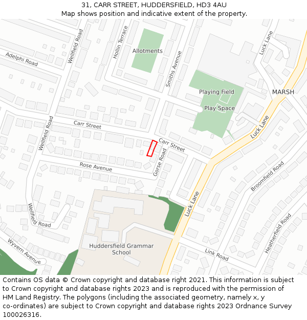 31, CARR STREET, HUDDERSFIELD, HD3 4AU: Location map and indicative extent of plot