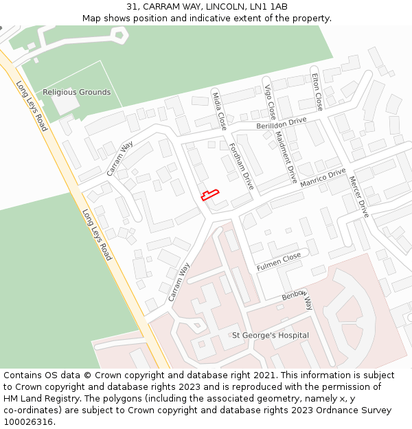 31, CARRAM WAY, LINCOLN, LN1 1AB: Location map and indicative extent of plot
