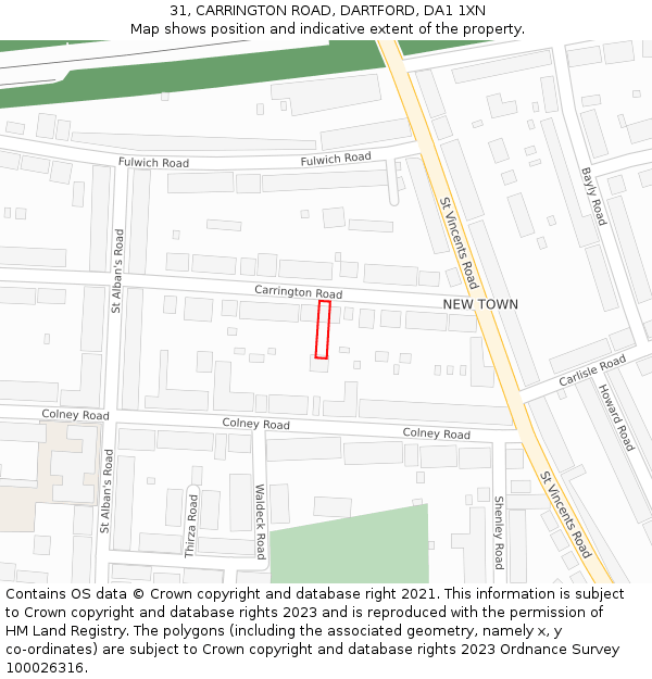 31, CARRINGTON ROAD, DARTFORD, DA1 1XN: Location map and indicative extent of plot
