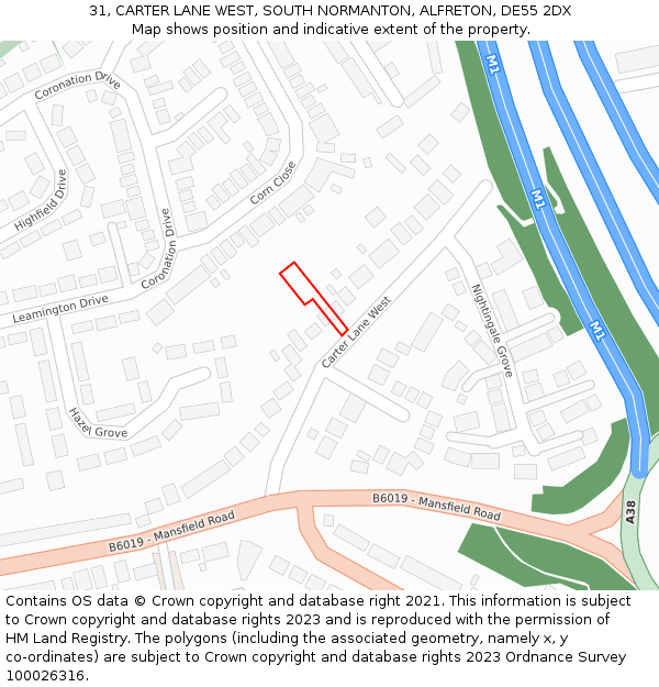 31, CARTER LANE WEST, SOUTH NORMANTON, ALFRETON, DE55 2DX: Location map and indicative extent of plot