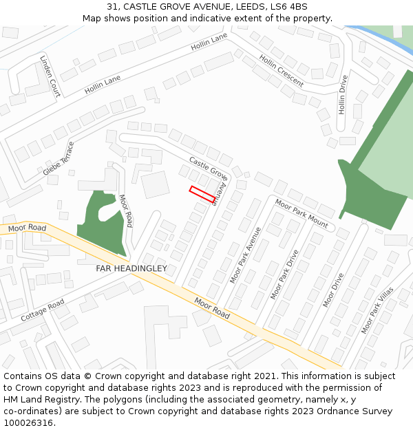 31, CASTLE GROVE AVENUE, LEEDS, LS6 4BS: Location map and indicative extent of plot