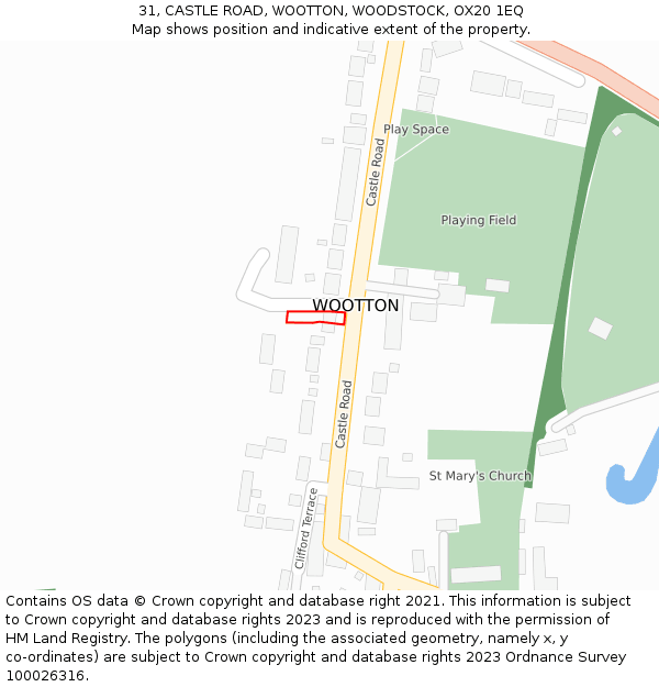 31, CASTLE ROAD, WOOTTON, WOODSTOCK, OX20 1EQ: Location map and indicative extent of plot