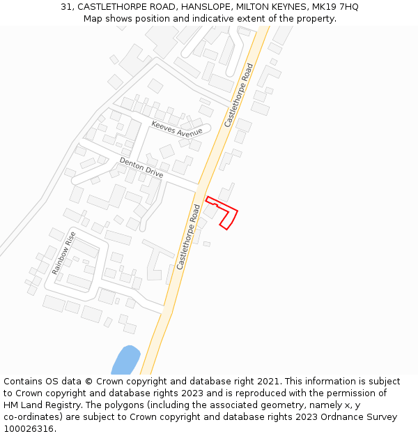 31, CASTLETHORPE ROAD, HANSLOPE, MILTON KEYNES, MK19 7HQ: Location map and indicative extent of plot