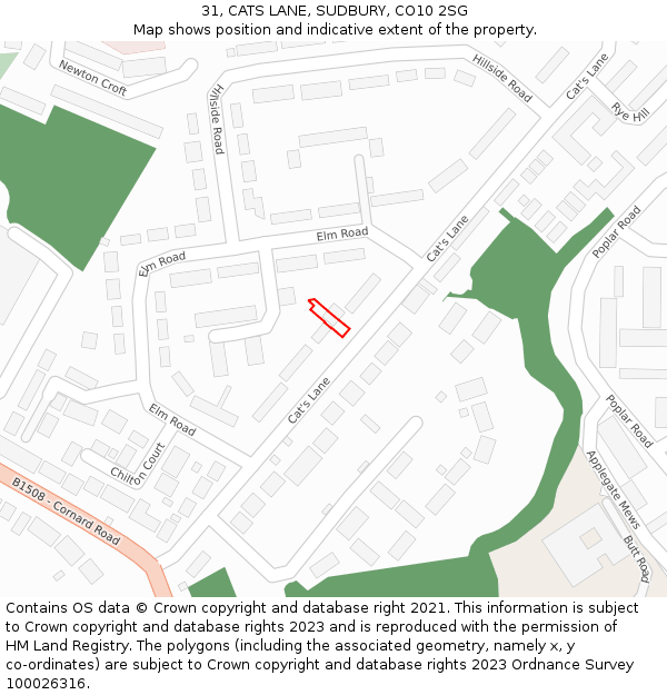 31, CATS LANE, SUDBURY, CO10 2SG: Location map and indicative extent of plot