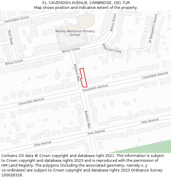 31, CAVENDISH AVENUE, CAMBRIDGE, CB1 7UR: Location map and indicative extent of plot