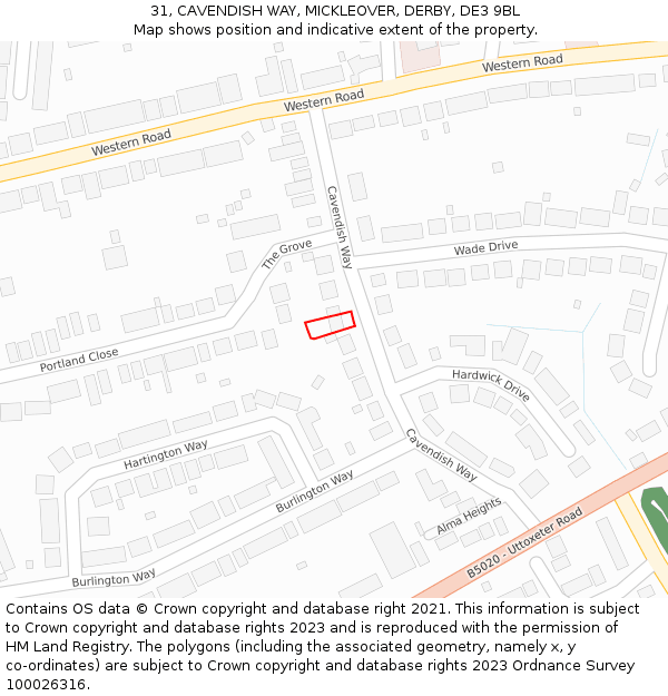 31, CAVENDISH WAY, MICKLEOVER, DERBY, DE3 9BL: Location map and indicative extent of plot