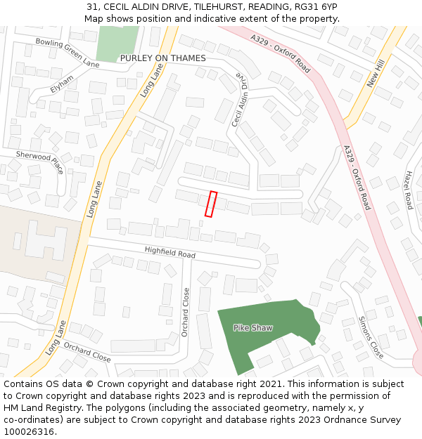 31, CECIL ALDIN DRIVE, TILEHURST, READING, RG31 6YP: Location map and indicative extent of plot