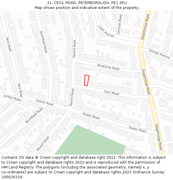 31, CECIL ROAD, PETERBOROUGH, PE1 3PU: Location map and indicative extent of plot