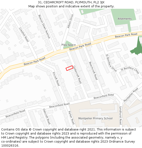 31, CEDARCROFT ROAD, PLYMOUTH, PL2 3JX: Location map and indicative extent of plot