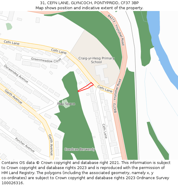 31, CEFN LANE, GLYNCOCH, PONTYPRIDD, CF37 3BP: Location map and indicative extent of plot
