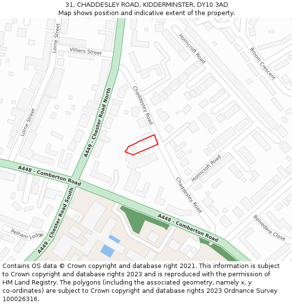 31, CHADDESLEY ROAD, KIDDERMINSTER, DY10 3AD: Location map and indicative extent of plot