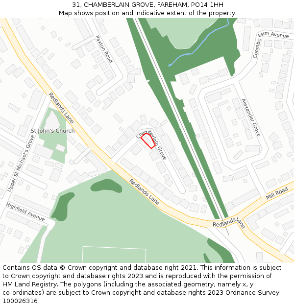31, CHAMBERLAIN GROVE, FAREHAM, PO14 1HH: Location map and indicative extent of plot