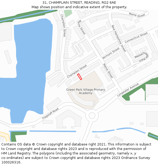 31, CHAMPLAIN STREET, READING, RG2 6AE: Location map and indicative extent of plot