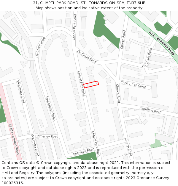 31, CHAPEL PARK ROAD, ST LEONARDS-ON-SEA, TN37 6HR: Location map and indicative extent of plot