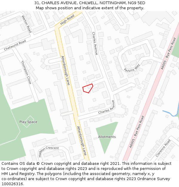 31, CHARLES AVENUE, CHILWELL, NOTTINGHAM, NG9 5ED: Location map and indicative extent of plot