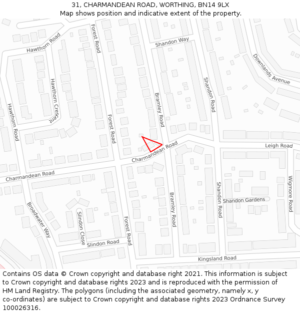 31, CHARMANDEAN ROAD, WORTHING, BN14 9LX: Location map and indicative extent of plot