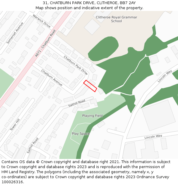 31, CHATBURN PARK DRIVE, CLITHEROE, BB7 2AY: Location map and indicative extent of plot
