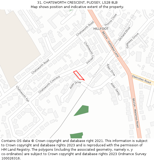31, CHATSWORTH CRESCENT, PUDSEY, LS28 8LB: Location map and indicative extent of plot