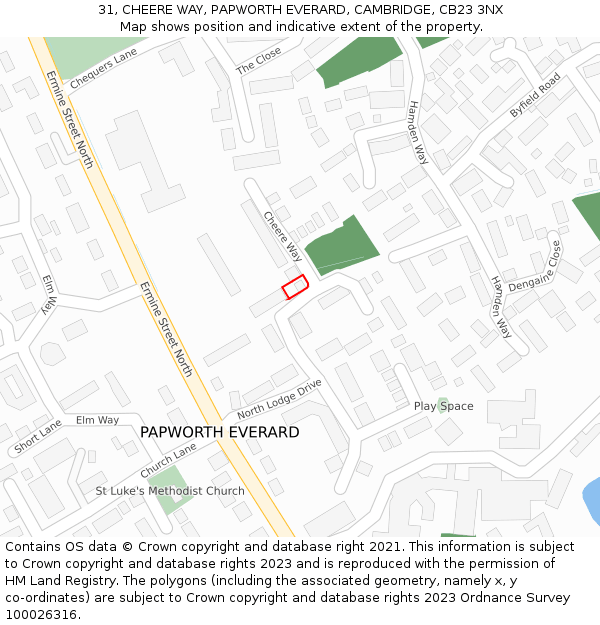 31, CHEERE WAY, PAPWORTH EVERARD, CAMBRIDGE, CB23 3NX: Location map and indicative extent of plot